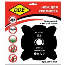 Нож для триммера DDE GRASS CUT 4-х лопастной (255х25,4/20 мм) [241-451]