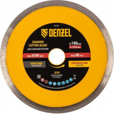 Алмазный диск для резки керамики Denzel сплошной, супертонкий, 180х25,4 мм, мокрый рез [73158]