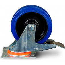 Колесная опора промышленная TOR SRCLb 93 поворотное с тормозом, платф. крепление, синяя рез [1027240]